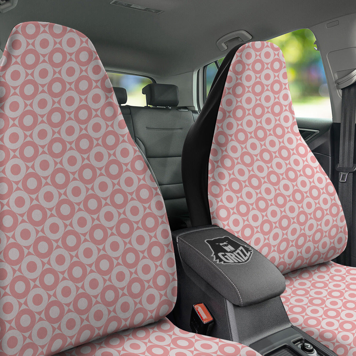 Sweet Pink Round And Square Print Pattern Car Seat Covers-grizzshop