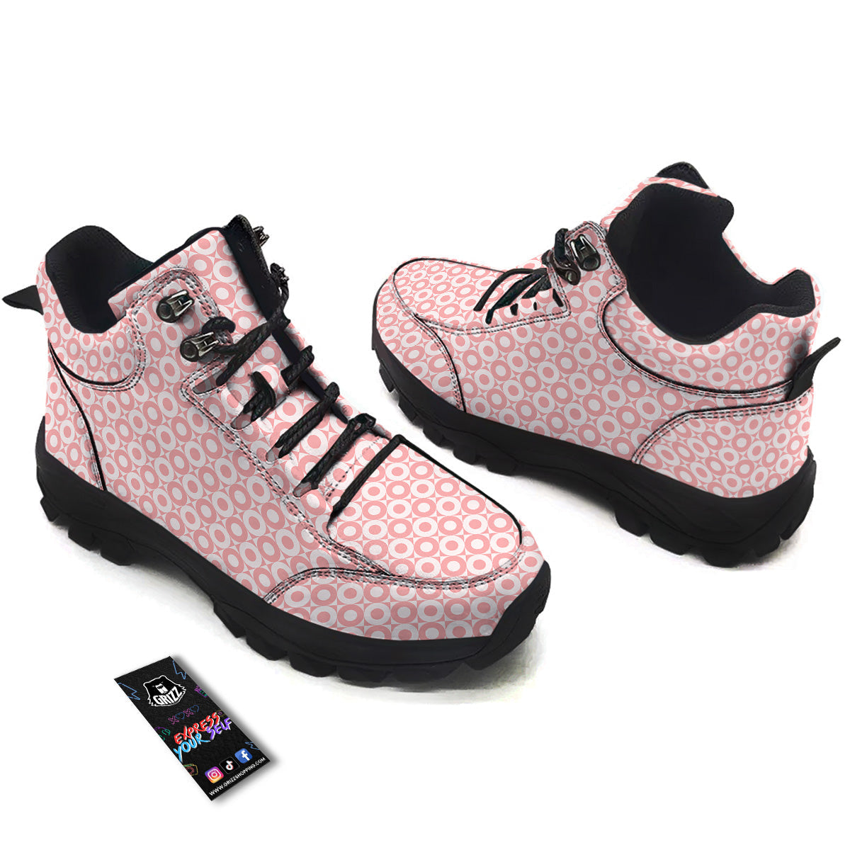 Sweet Pink Round And Square Print Pattern Hiking Shoes-grizzshop