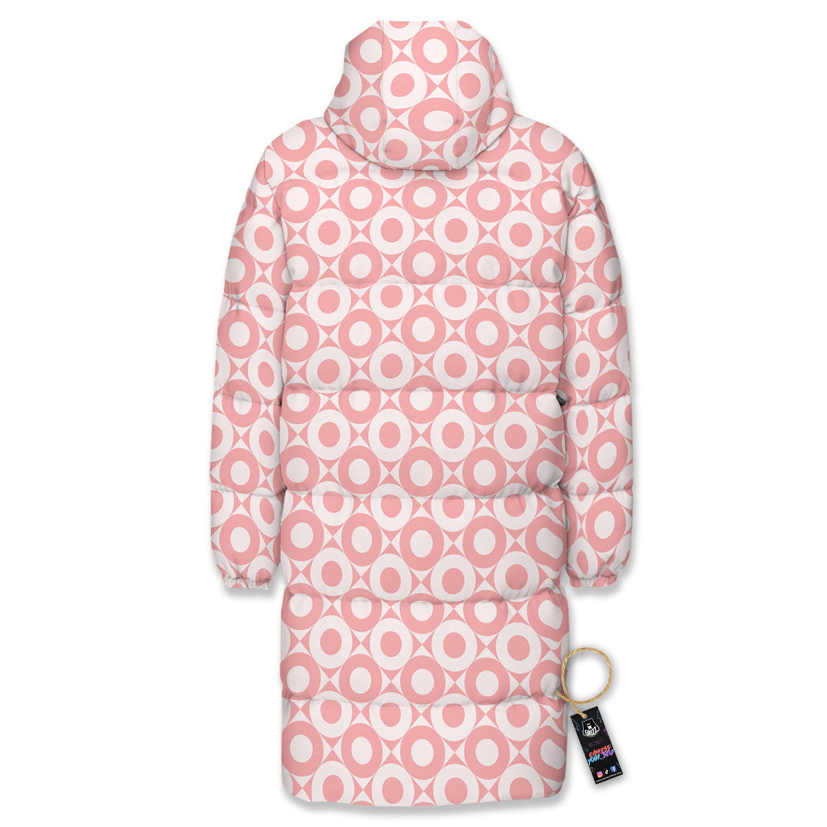 Sweet Pink Round And Square Print Pattern Long Down Jacket-grizzshop