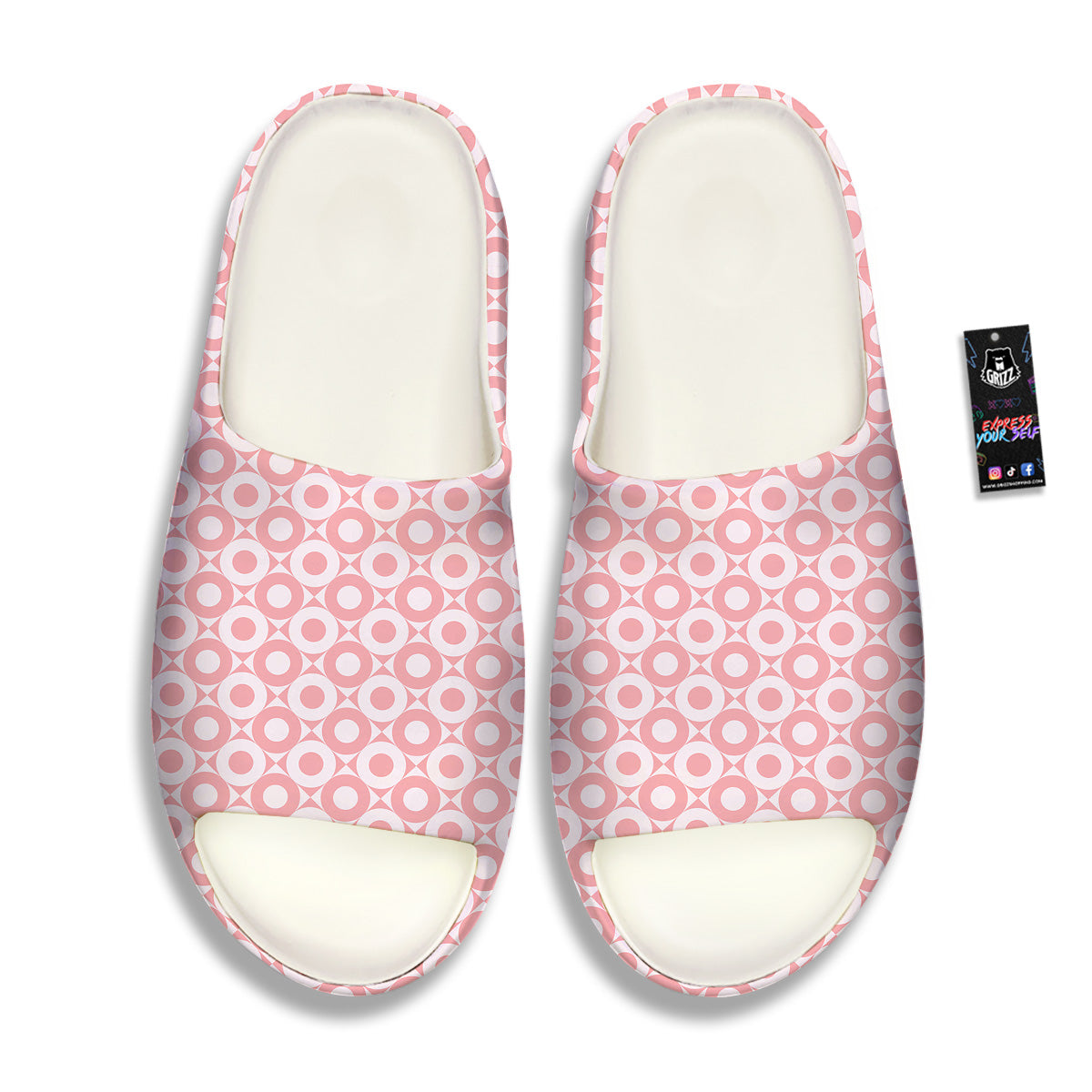 Sweet Pink Round And Square Print Pattern Sandals-grizzshop