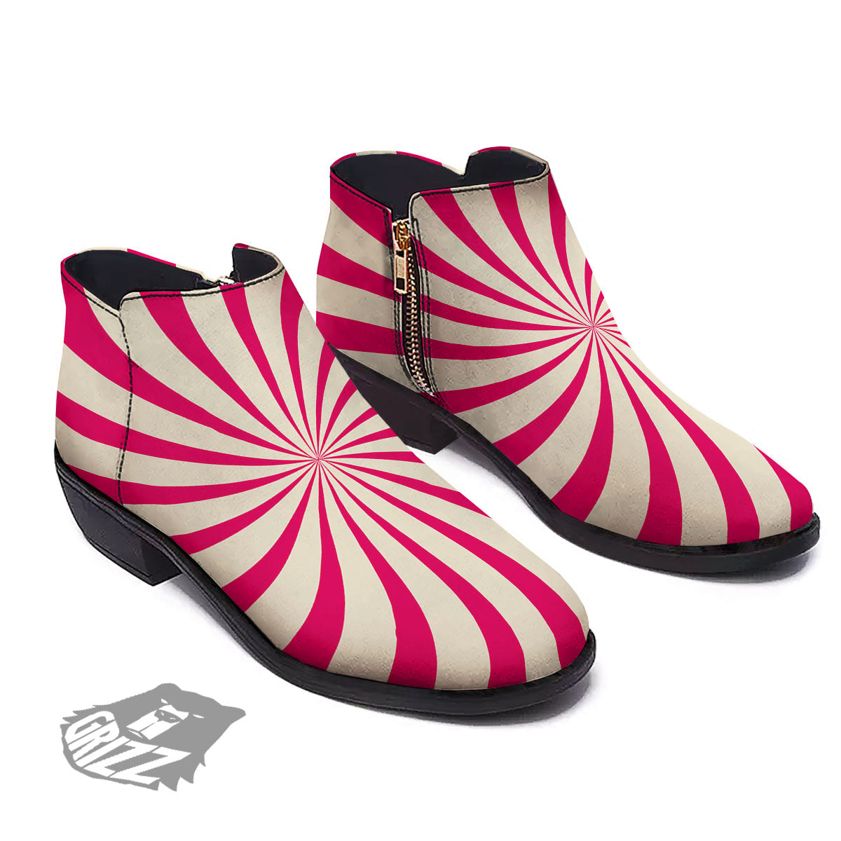 Swirl Candy Pink Print Ankle Boots-grizzshop