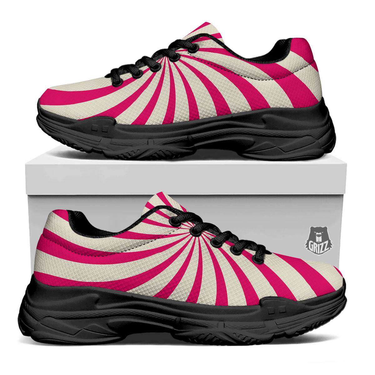 Swirl Candy Pink Print Black Chunky Shoes-grizzshop