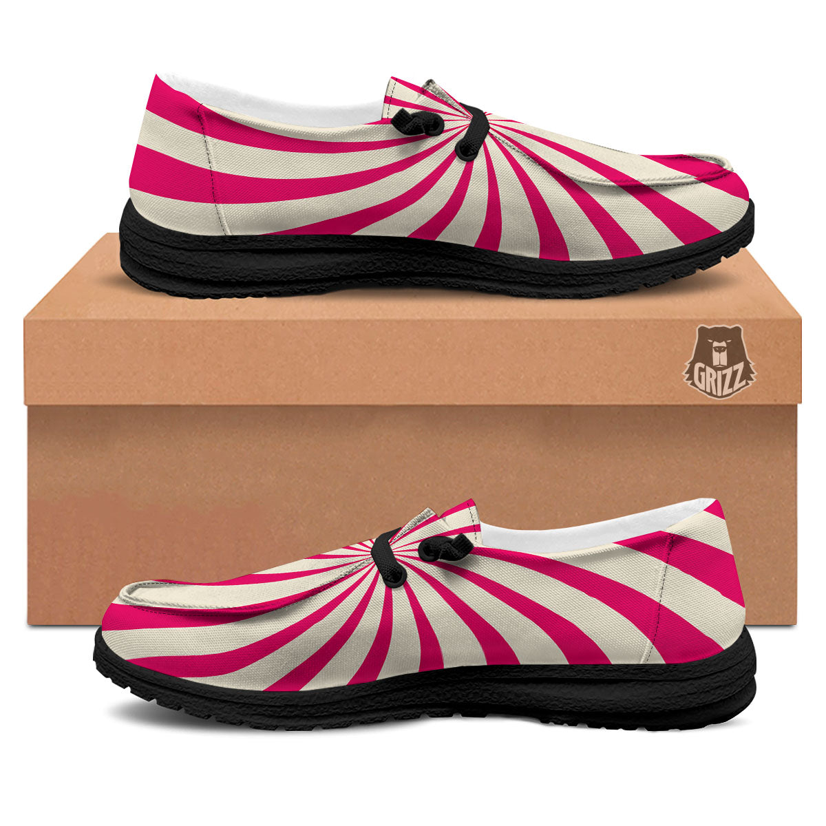 Swirl Candy Pink Print Black Loafers-grizzshop
