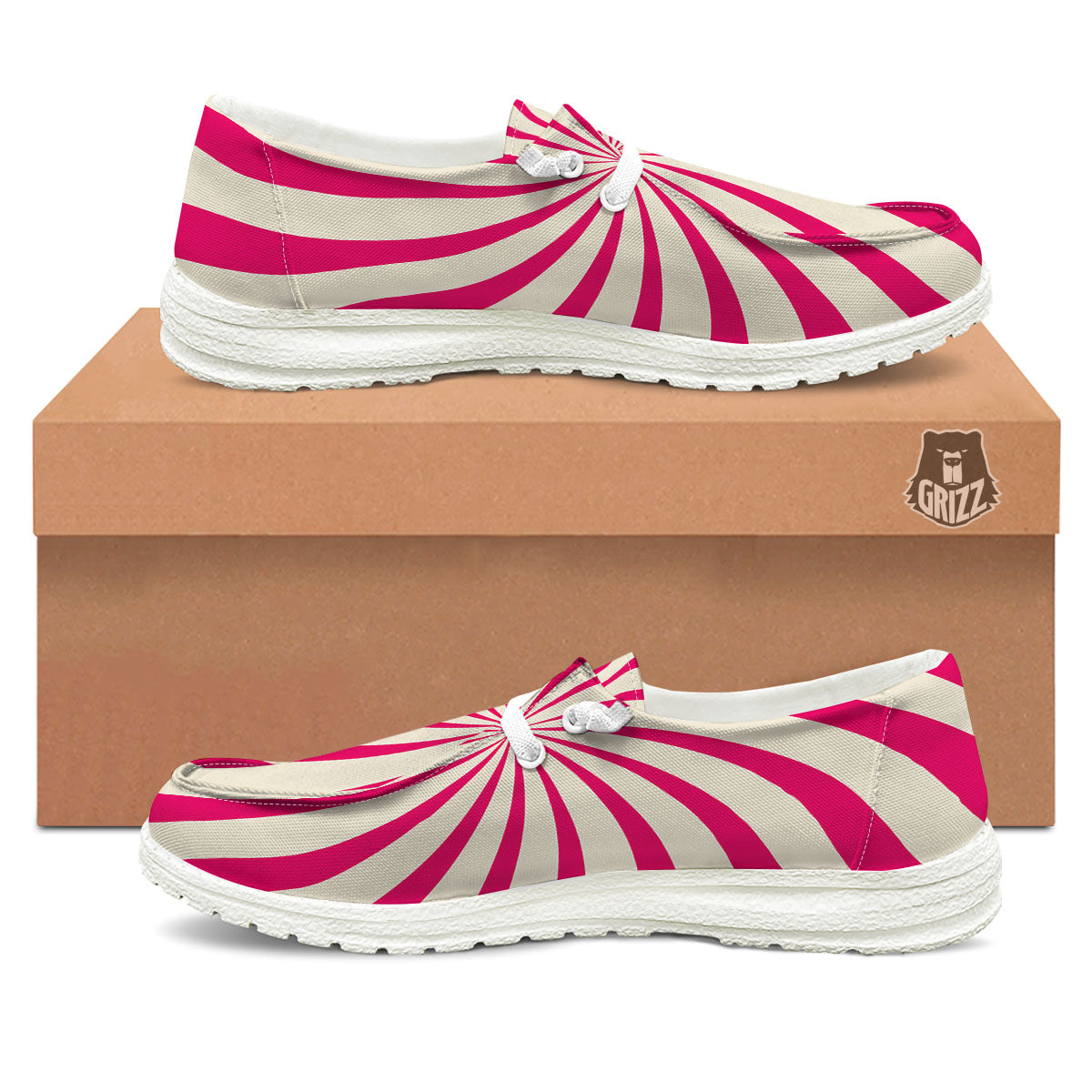 Swirl Candy Pink Print Black Loafers-grizzshop