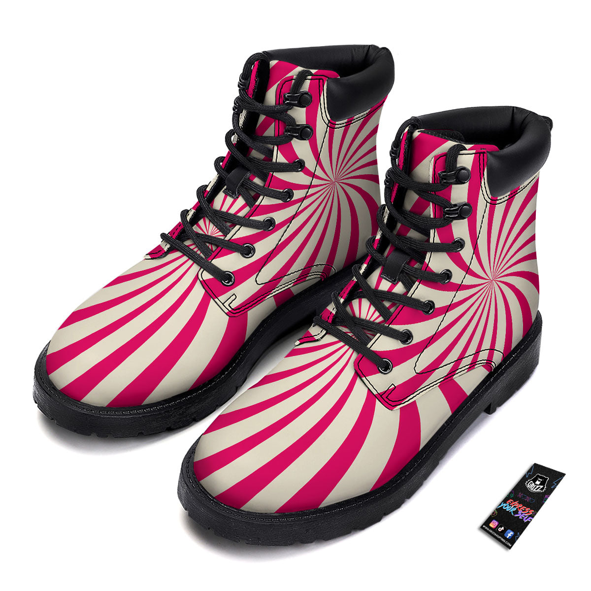 Swirl Candy Pink Print Boots-grizzshop