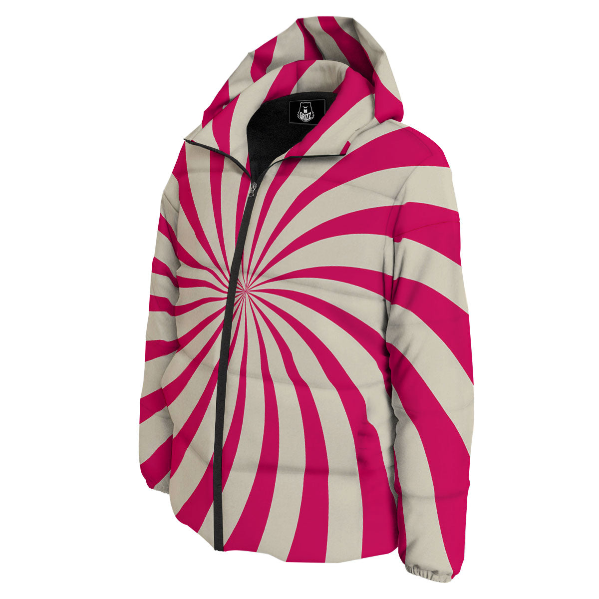 Swirl Candy Pink Print Down Jacket-grizzshop
