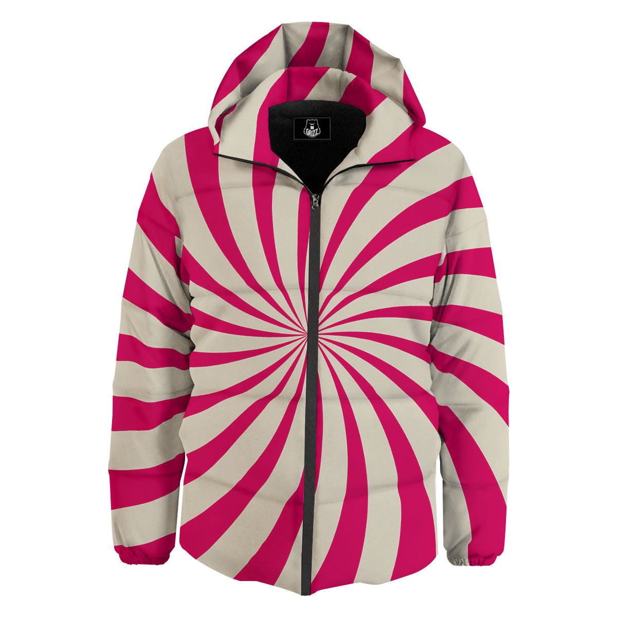 Swirl Candy Pink Print Down Jacket-grizzshop