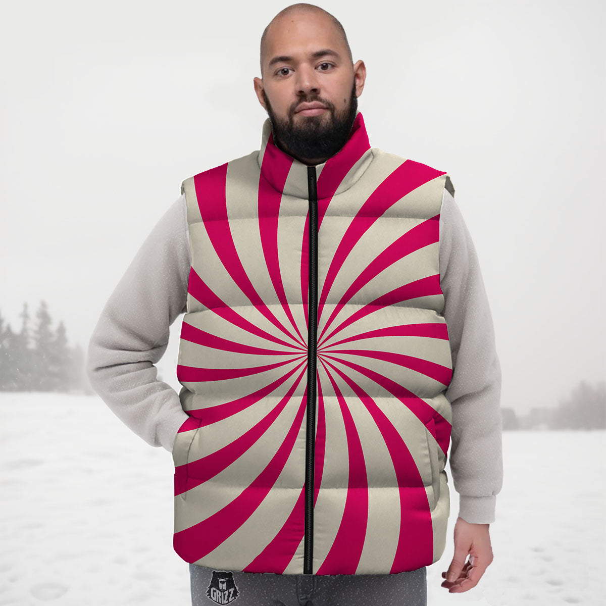Swirl Candy Pink Print Down Vest
