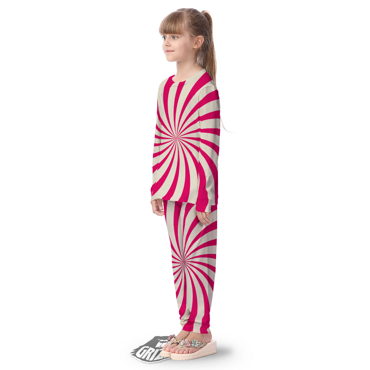 Swirl Candy Pink Print Kid's Pajamas-grizzshop