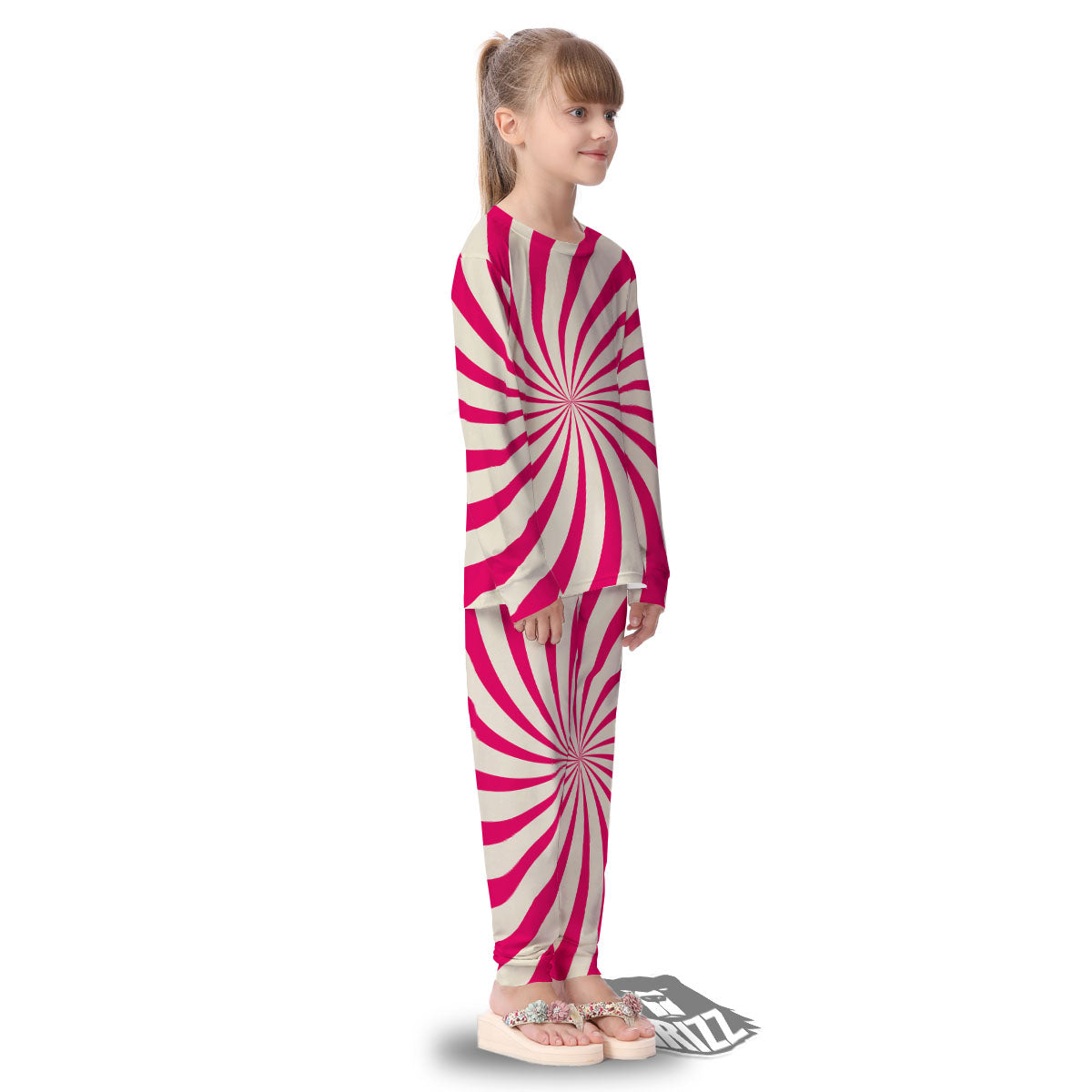 Swirl Candy Pink Print Kid's Pajamas-grizzshop