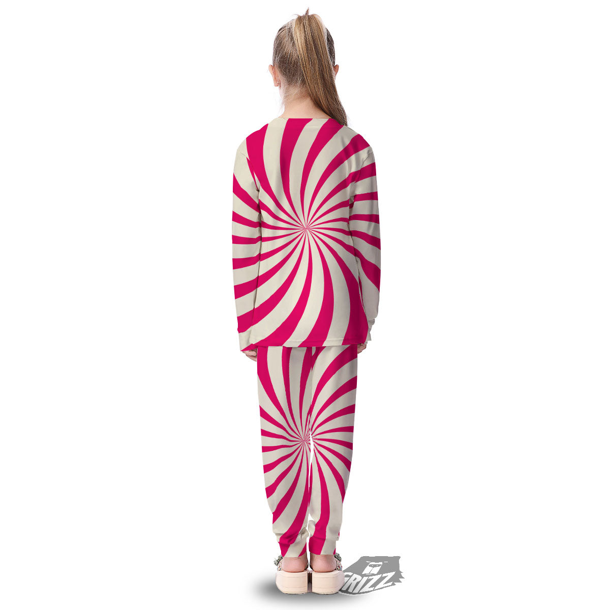 Swirl Candy Pink Print Kid's Pajamas-grizzshop