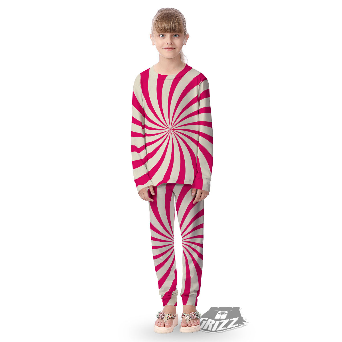 Swirl Candy Pink Print Kid's Pajamas-grizzshop