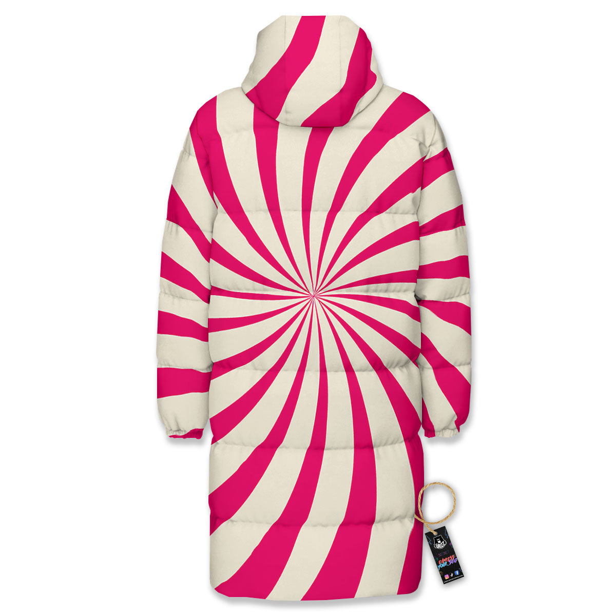 Swirl Candy Pink Print Long Down Jacket-grizzshop