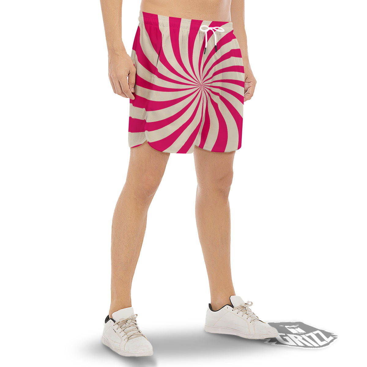 Swirl Candy Pink Print Men's Gym Shorts-grizzshop