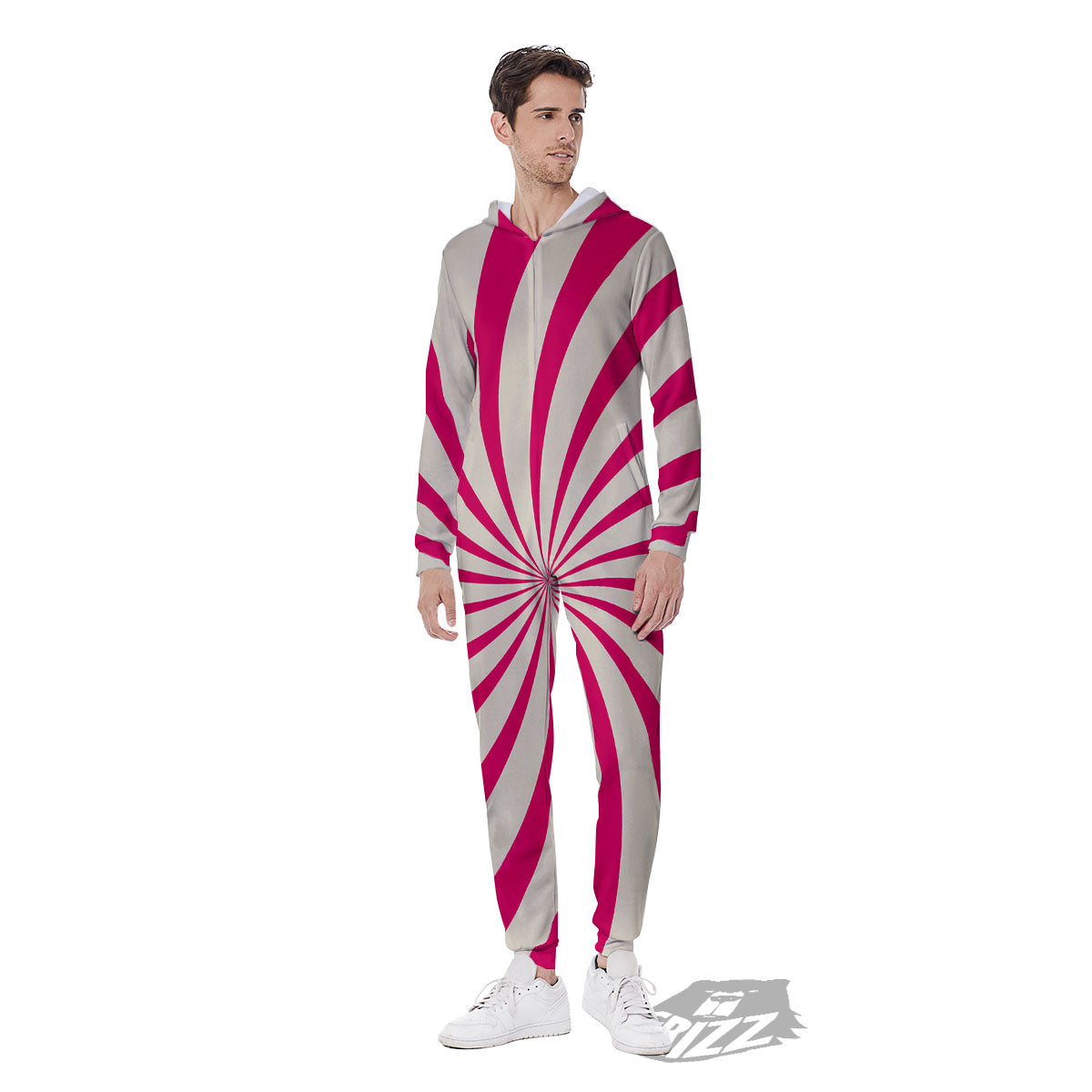 Swirl Candy Pink Print Men's Jumpsuit-grizzshop