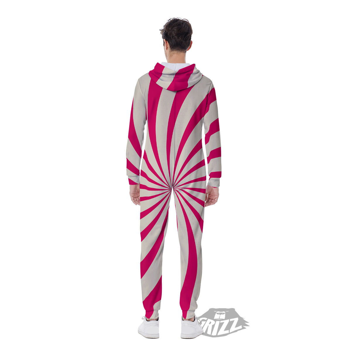 Swirl Candy Pink Print Men's Jumpsuit-grizzshop