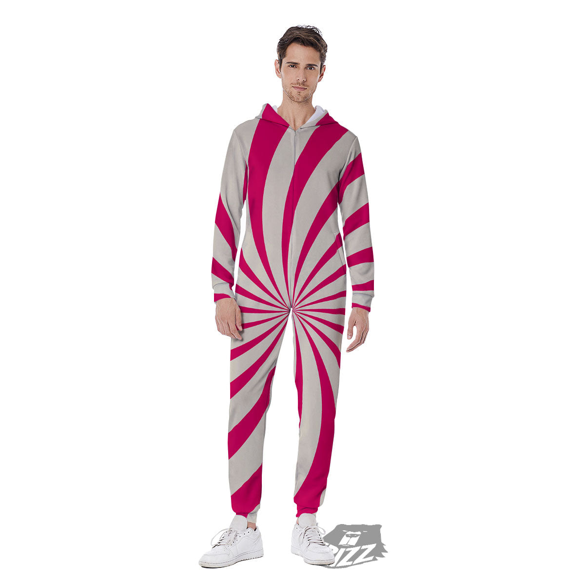 Swirl Candy Pink Print Men's Jumpsuit-grizzshop