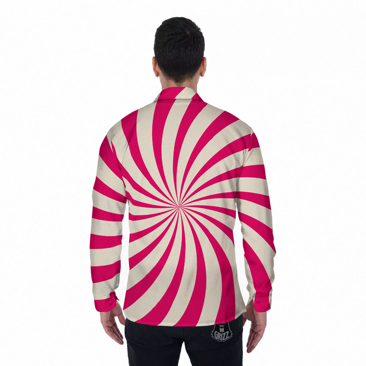 Swirl Candy Pink Print Men's Long Sleeve Shirts-grizzshop