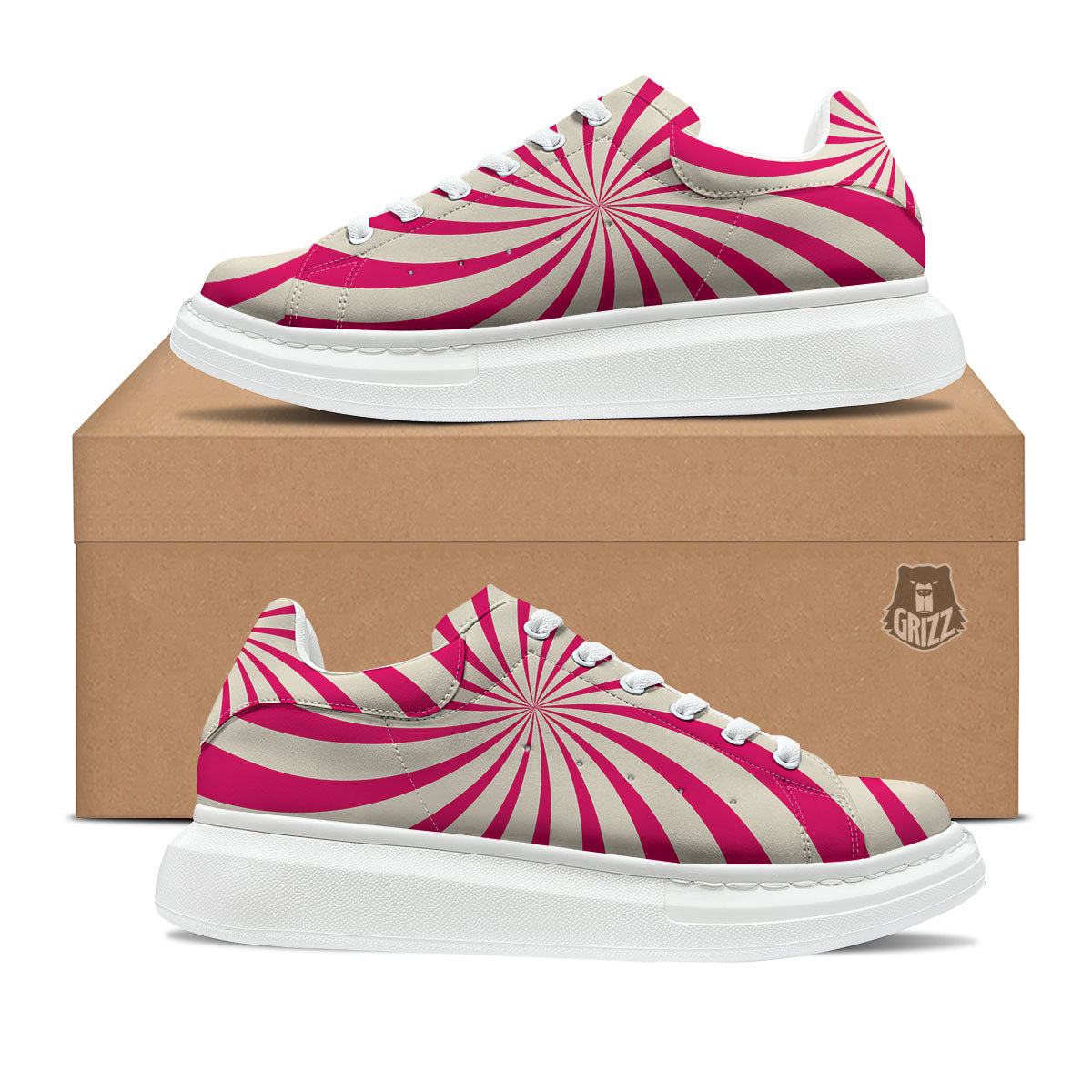 Swirl Candy Pink Print Platform Shoes-grizzshop