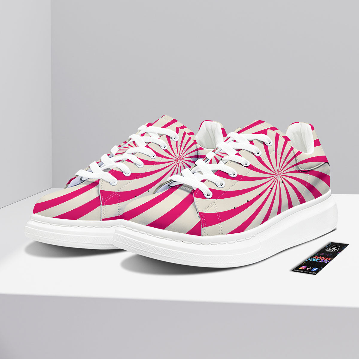 Swirl Candy Pink Print Platform Shoes-grizzshop