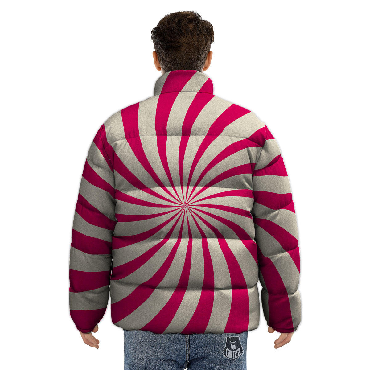 Swirl Candy Pink Print Puffer Jacket-grizzshop