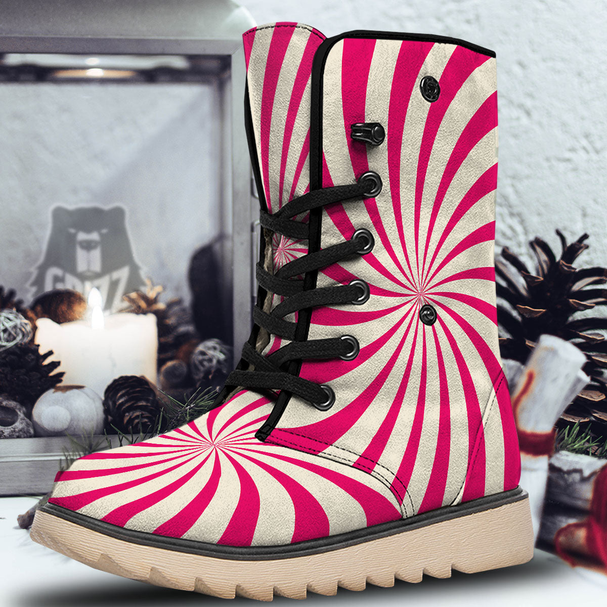 Swirl Candy Pink Print Snow Boots-grizzshop
