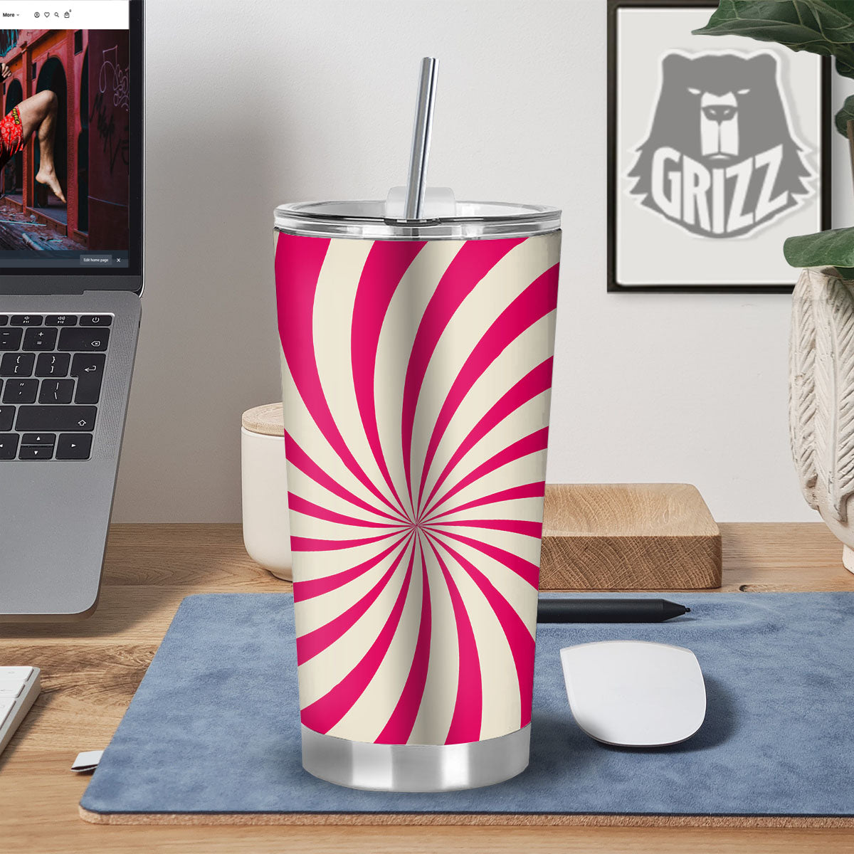 Swirl Candy Pink Print Tumbler-grizzshop