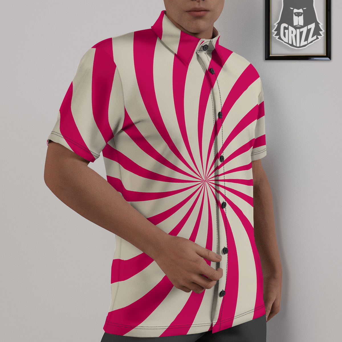 Swirl Candy Pink Print Untucked Shirts-grizzshop