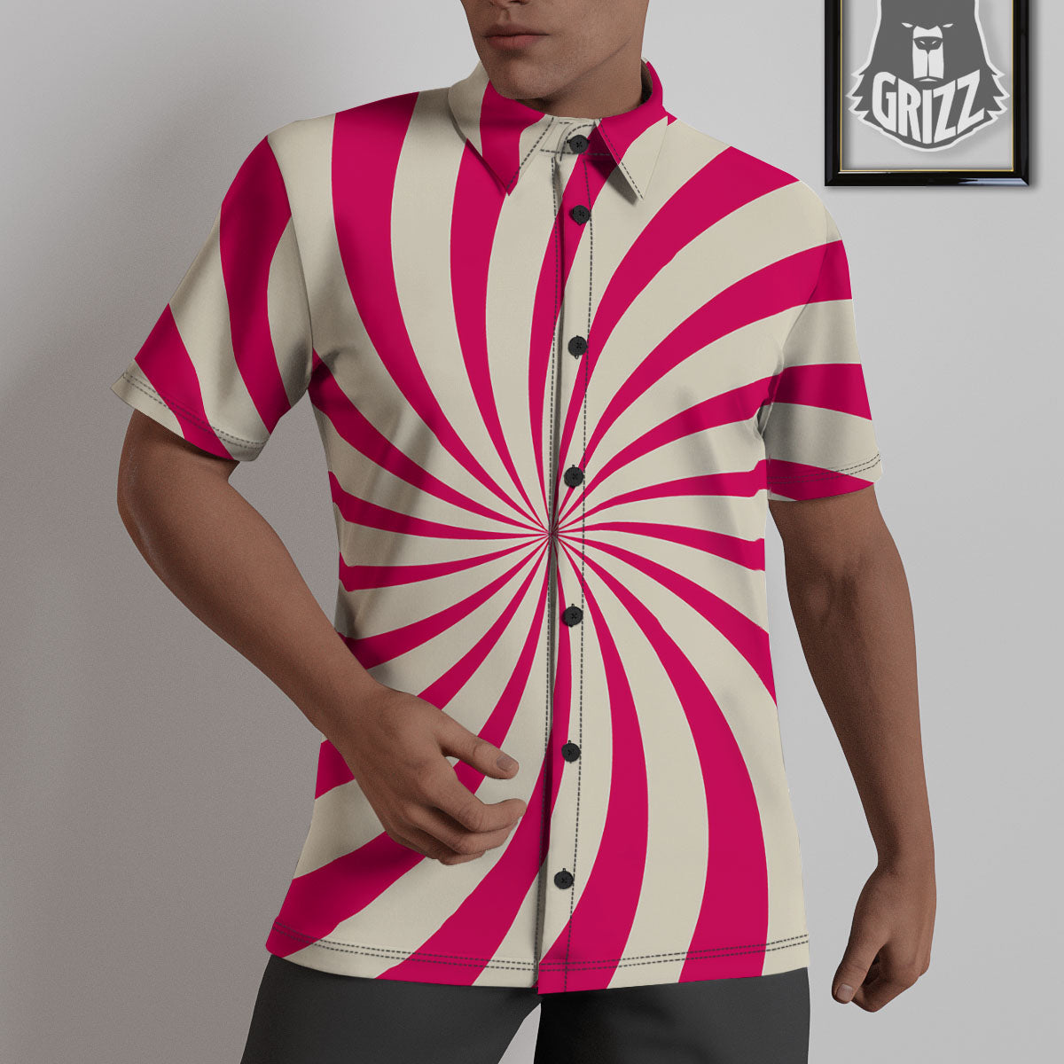 Swirl Candy Pink Print Untucked Shirts-grizzshop