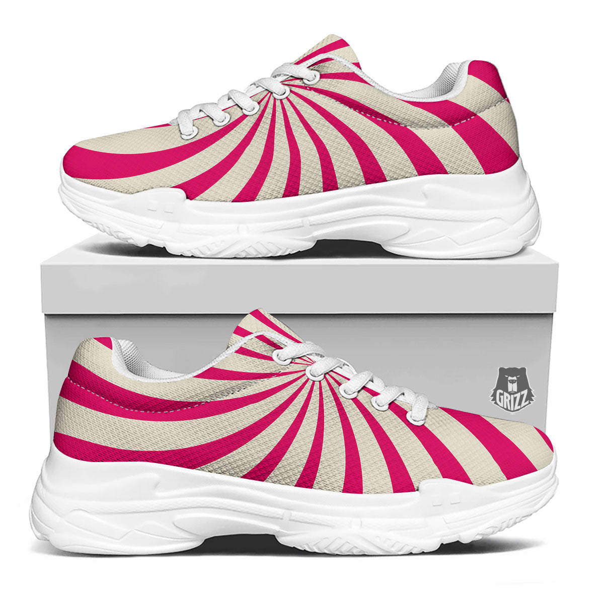 Swirl Candy Pink Print White Chunky Shoes-grizzshop