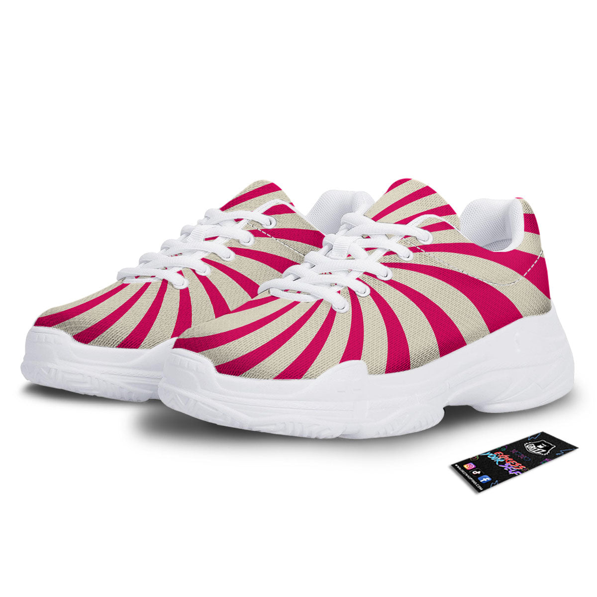 Swirl Candy Pink Print White Chunky Shoes-grizzshop
