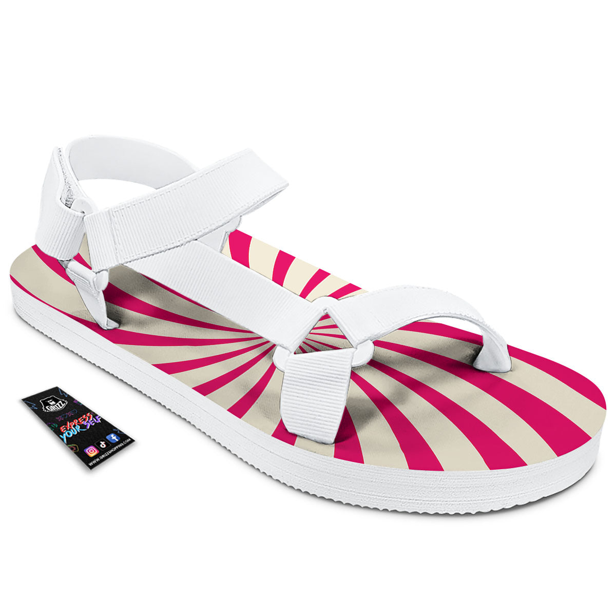 Swirl Candy Pink Print White Open Toe Sandals-grizzshop
