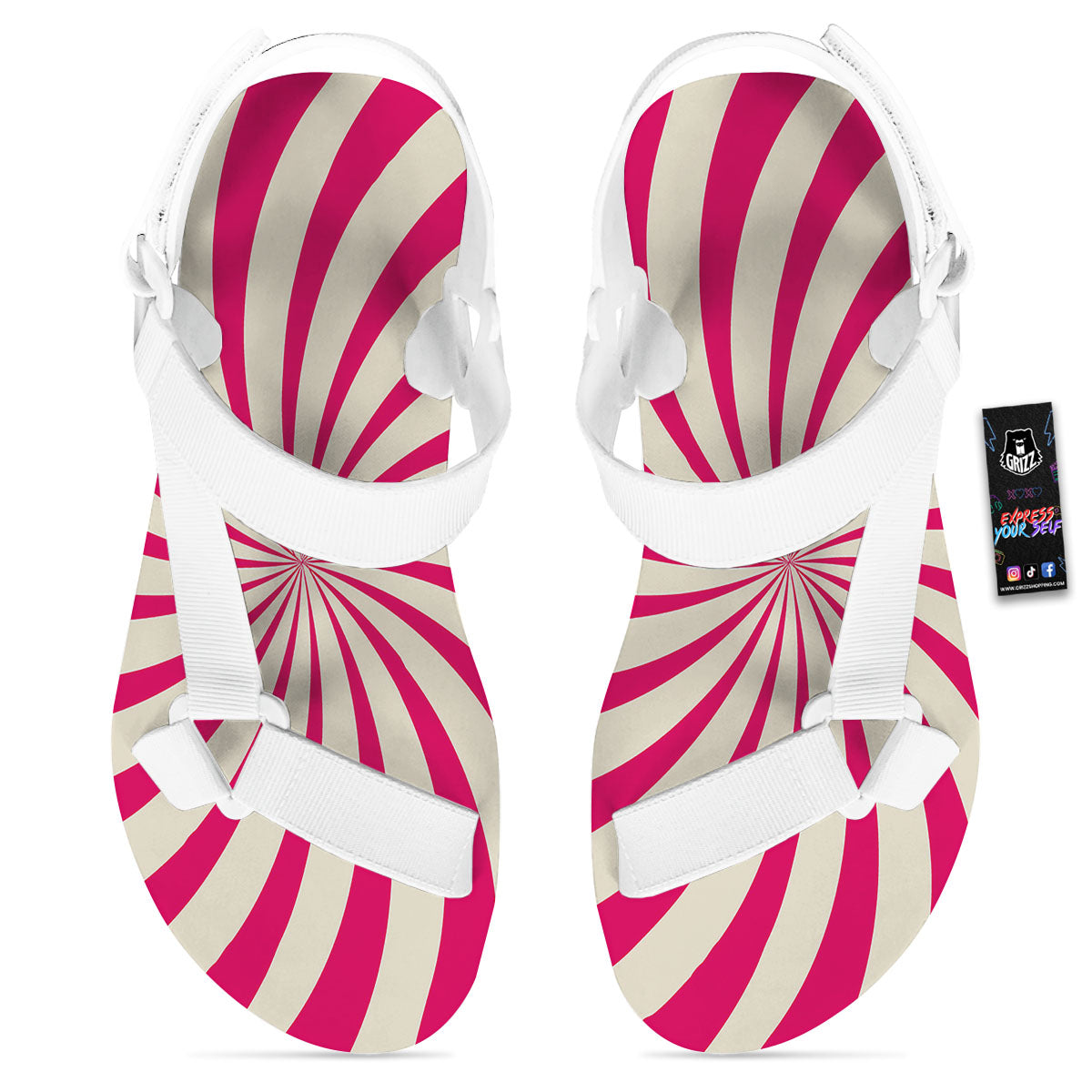 Swirl Candy Pink Print White Open Toe Sandals-grizzshop