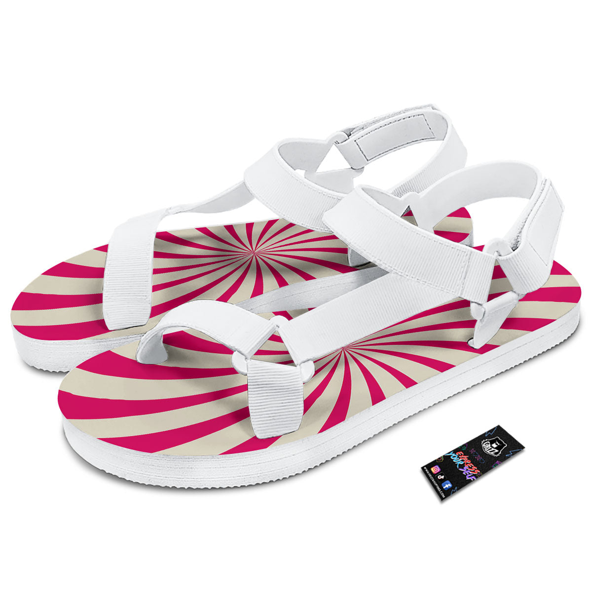 Swirl Candy Pink Print White Open Toe Sandals-grizzshop