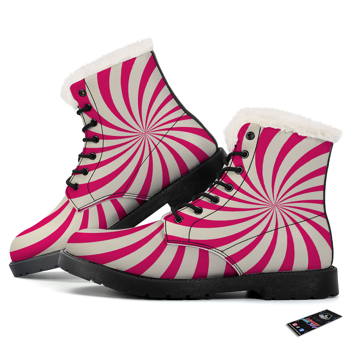 Swirl Candy Pink Print Winter Boots-grizzshop