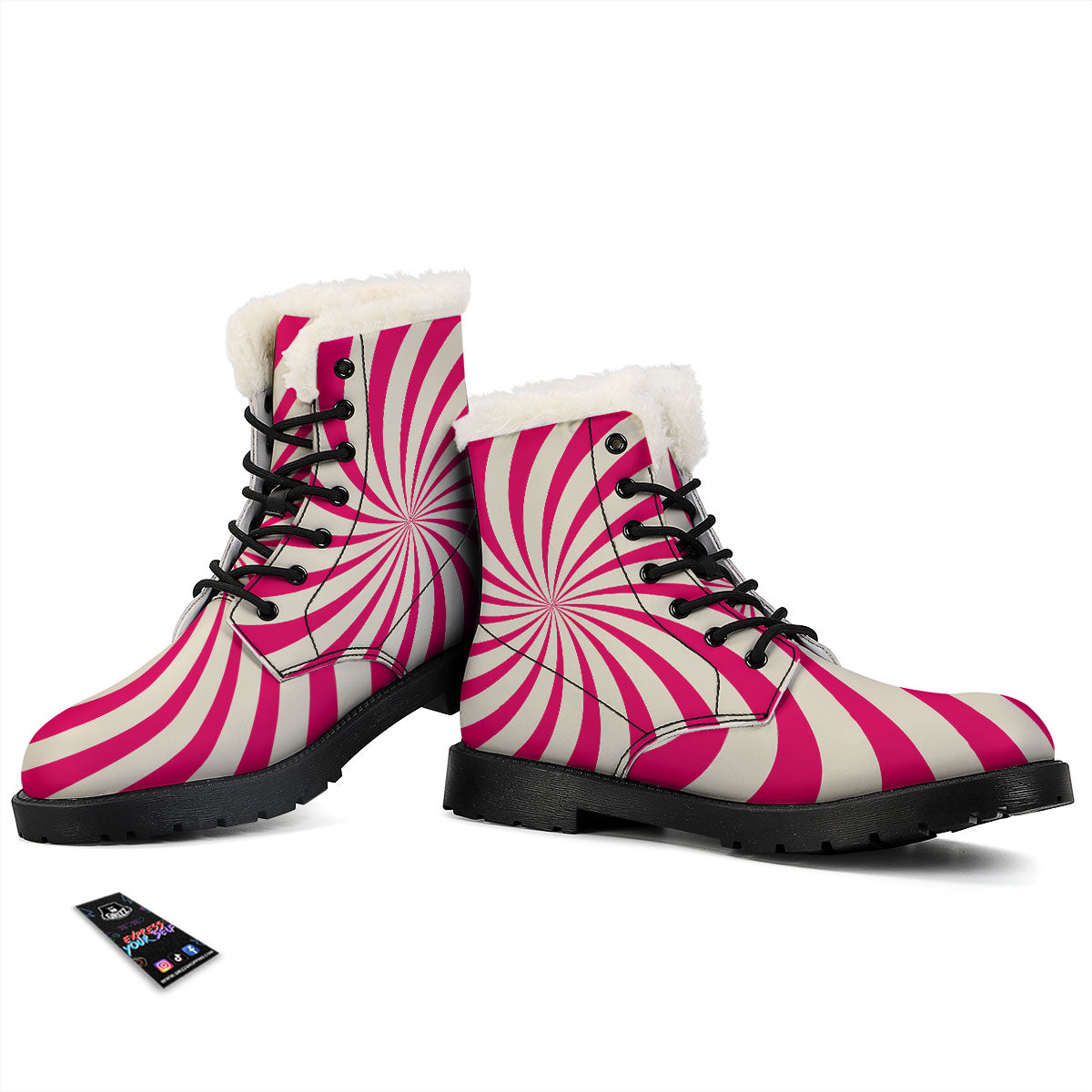 Swirl Candy Pink Print Winter Boots-grizzshop