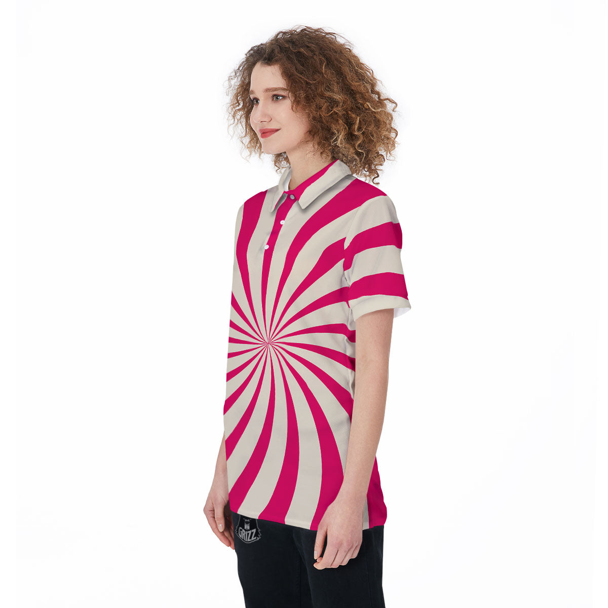 Swirl Candy Pink Print Women's Golf Shirts-grizzshop
