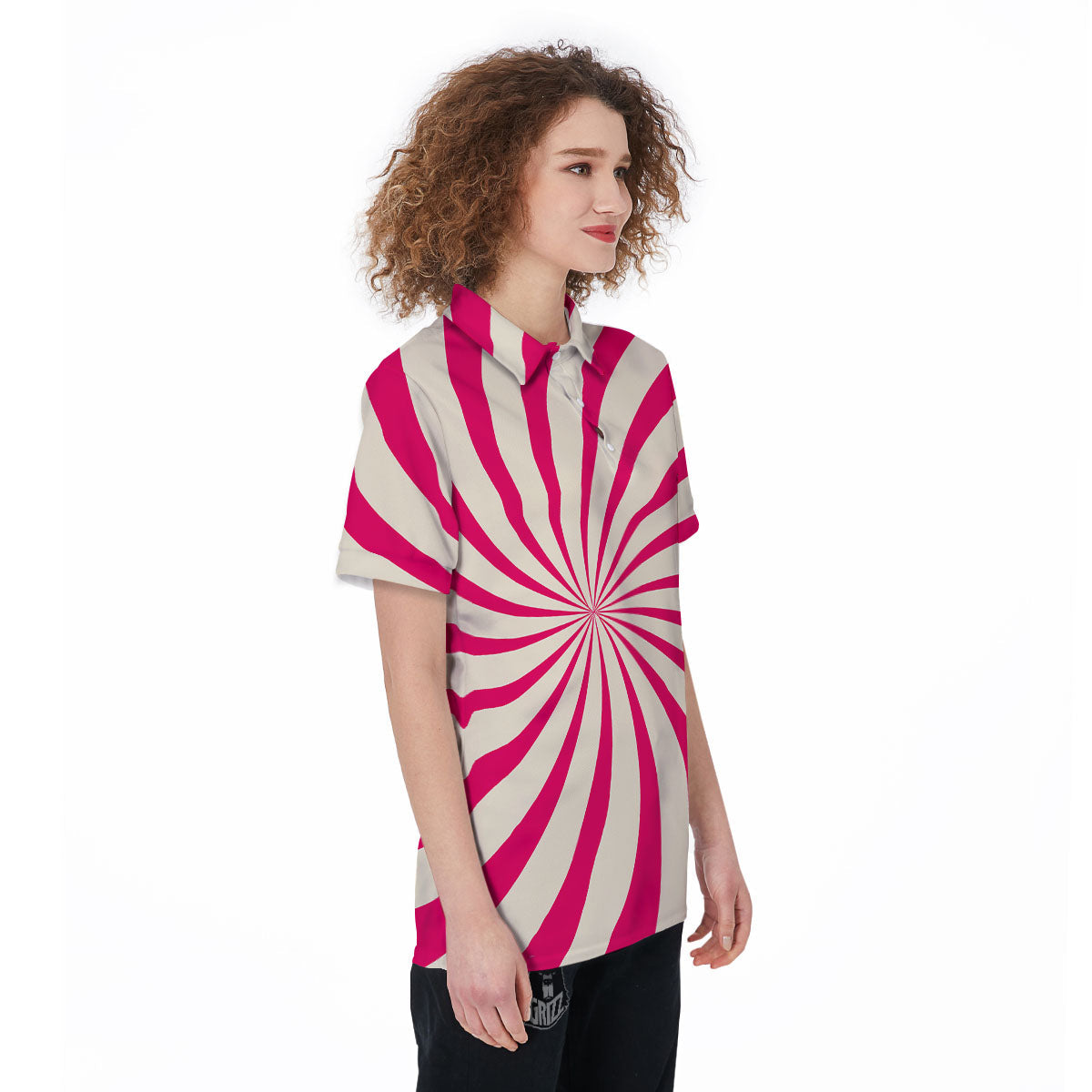 Swirl Candy Pink Print Women's Golf Shirts-grizzshop
