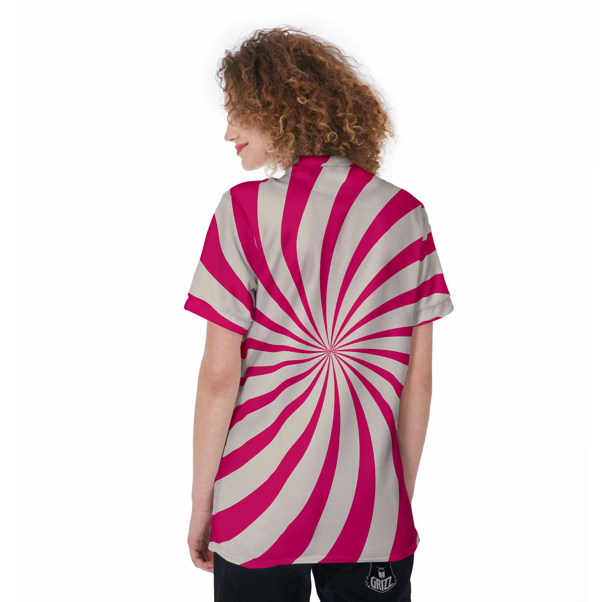 Swirl Candy Pink Print Women's Golf Shirts-grizzshop