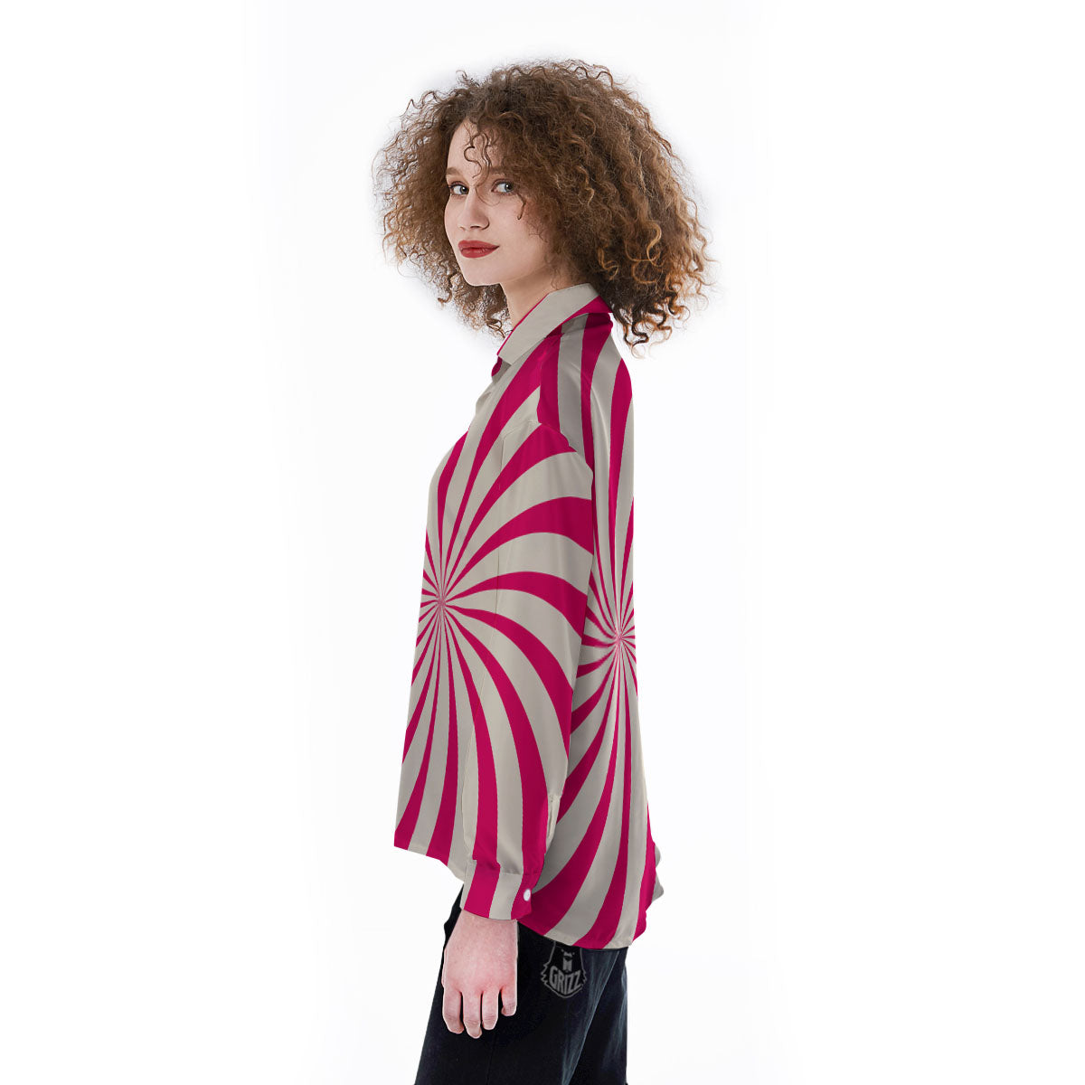 Swirl Candy Pink Print Women's Long Sleeve Shirts-grizzshop