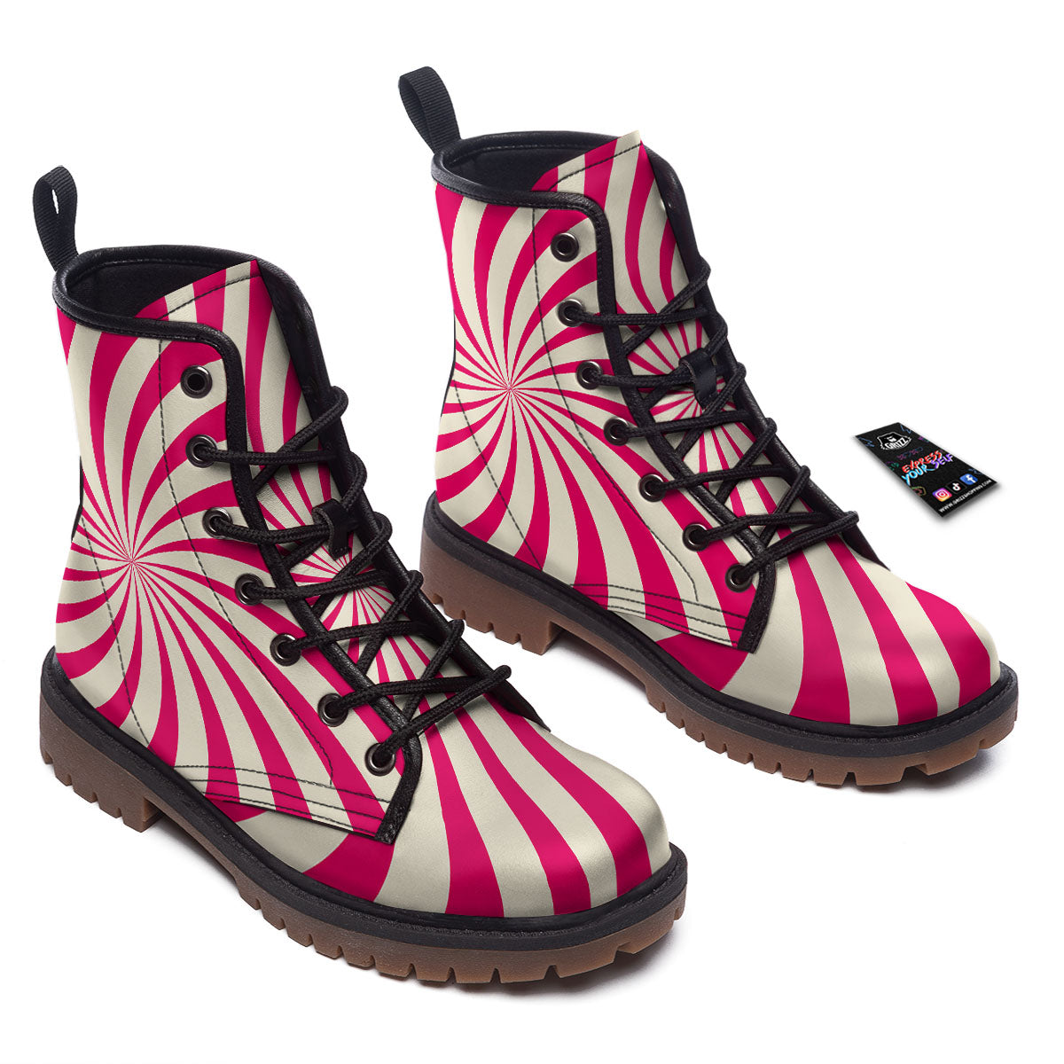 Swirl Candy Pink Print Work Boots-grizzshop