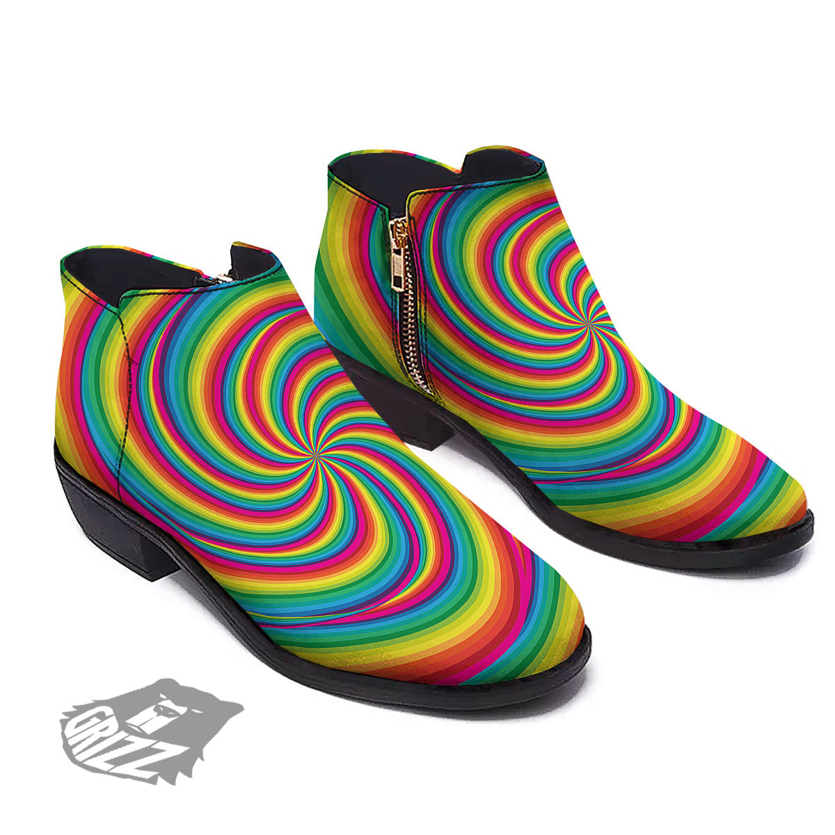 Swirl Candy Rainbow Print Ankle Boots-grizzshop