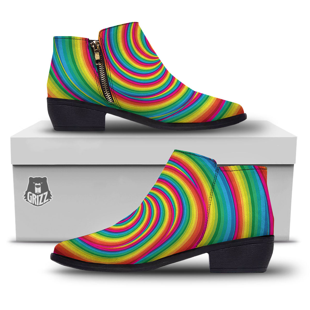 Swirl Candy Rainbow Print Ankle Boots-grizzshop
