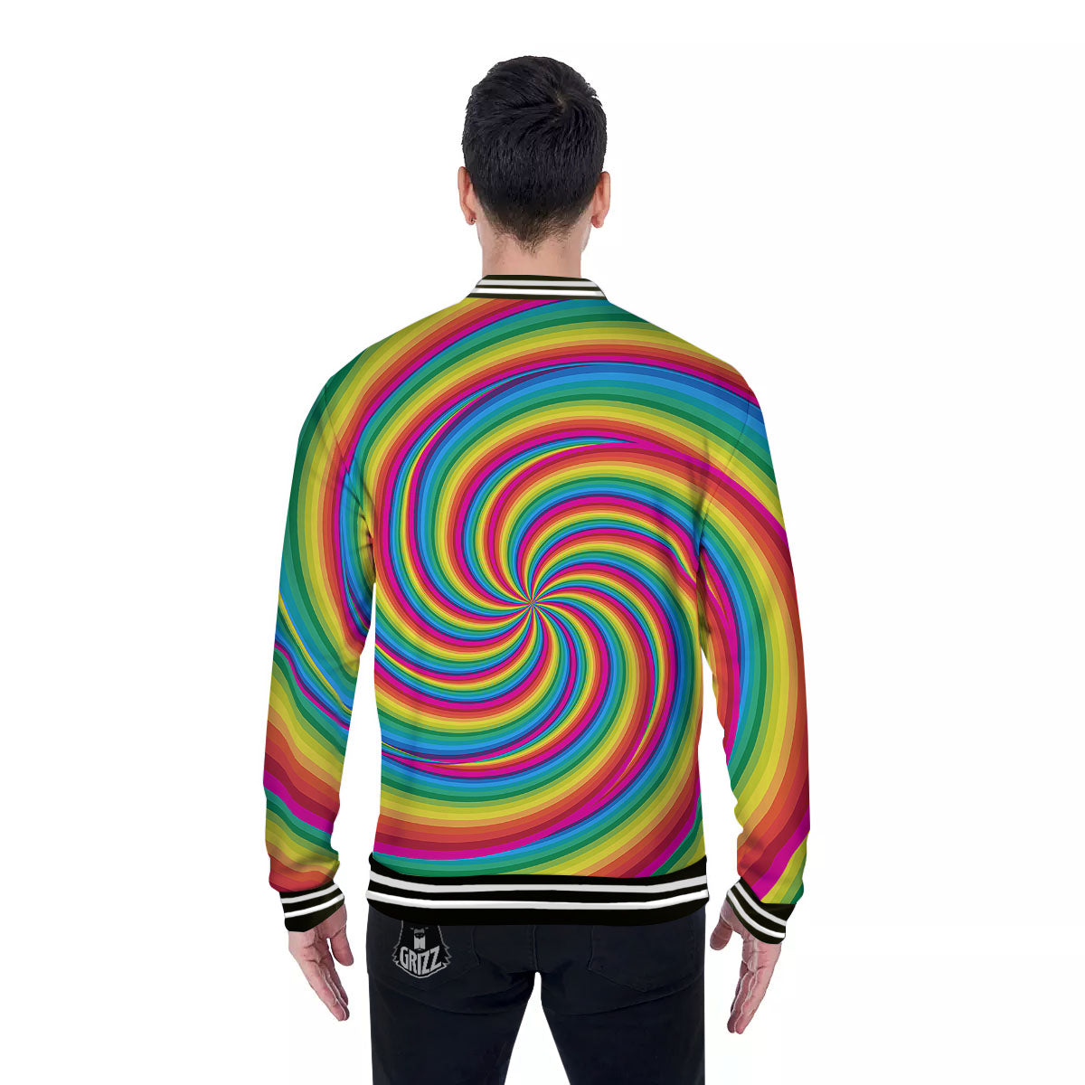 Swirl Candy Rainbow Print Baseball Jacket-grizzshop
