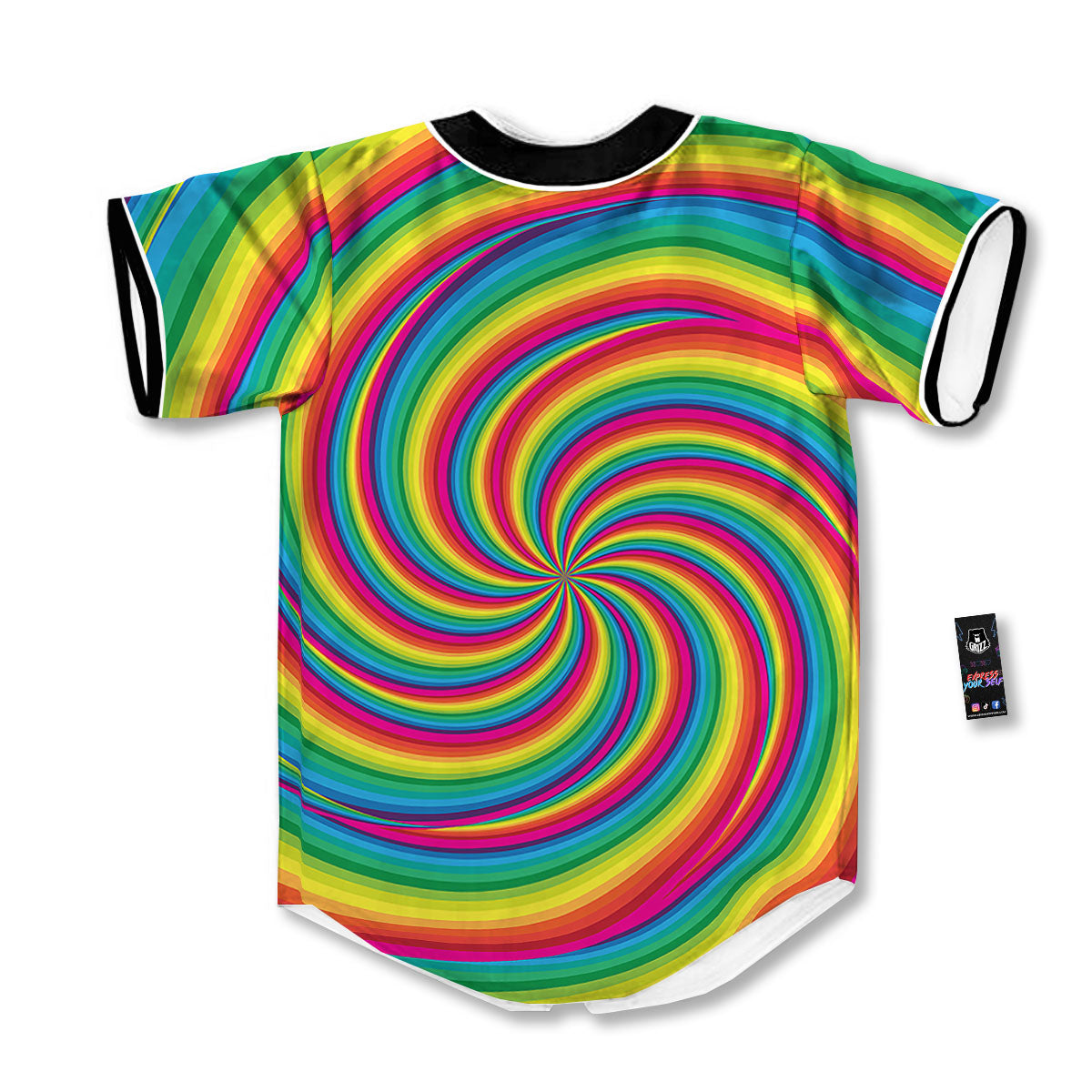Swirl Candy Rainbow Print Baseball Jersey-grizzshop