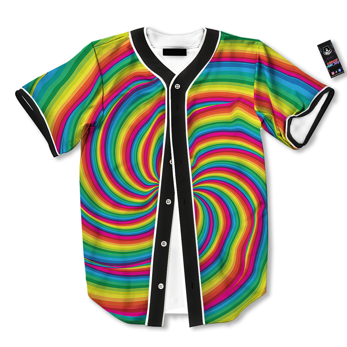 Swirl Candy Rainbow Print Baseball Jersey-grizzshop