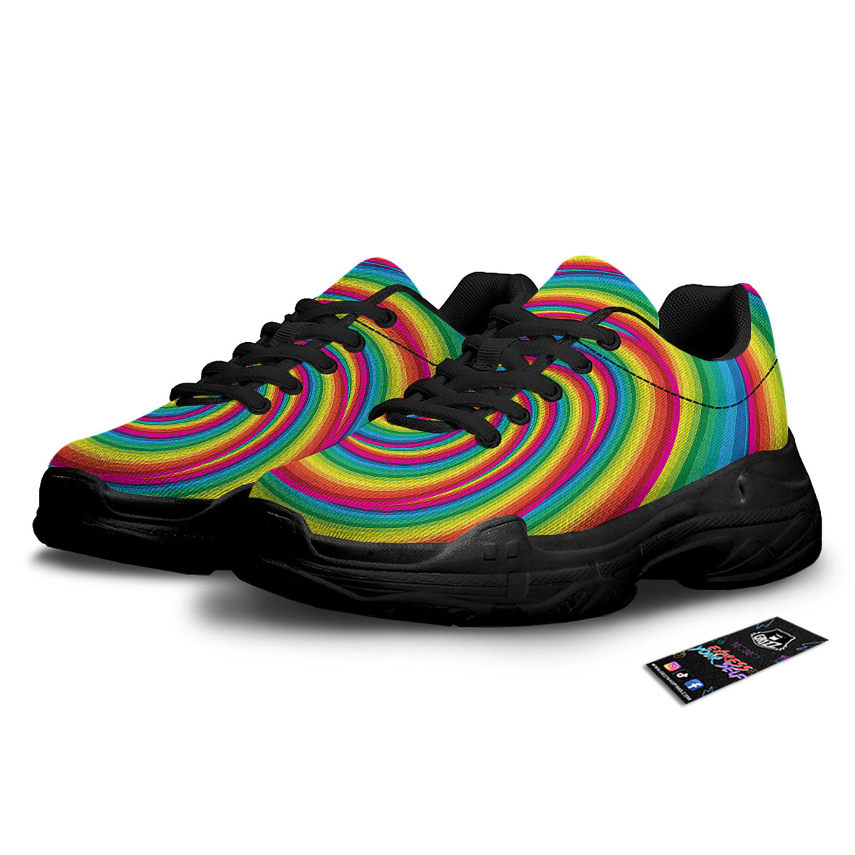 Swirl Candy Rainbow Print Black Chunky Shoes-grizzshop