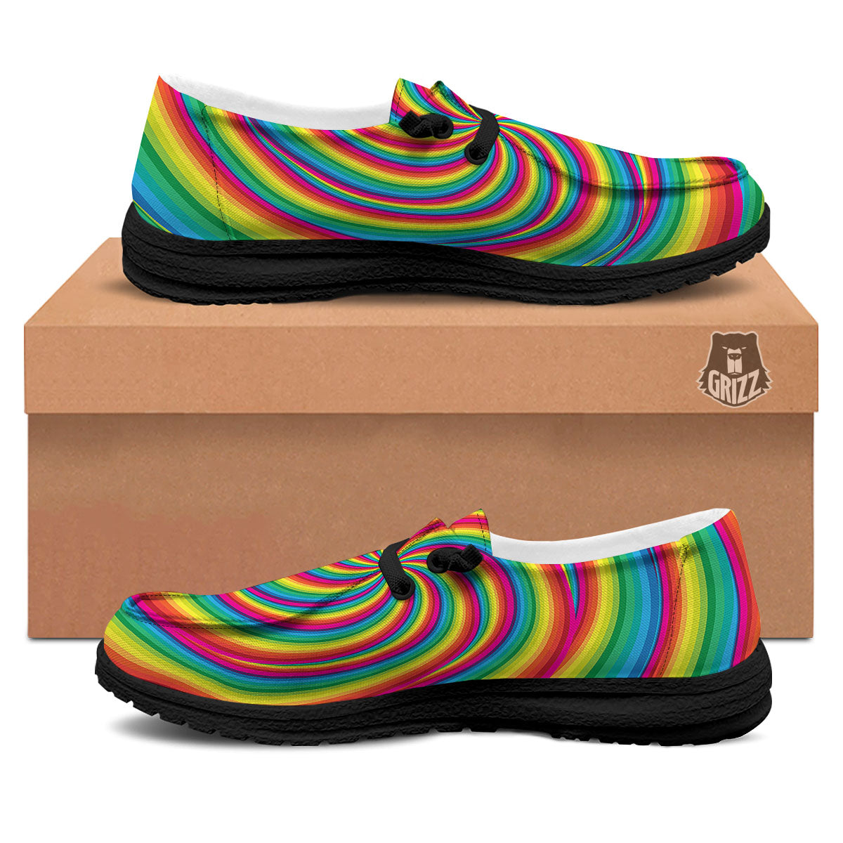 Swirl Candy Rainbow Print Black Loafers-grizzshop