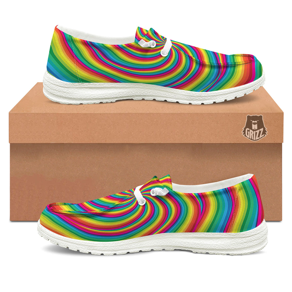 Swirl Candy Rainbow Print Black Loafers-grizzshop