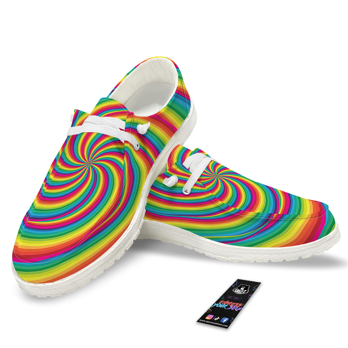 Swirl Candy Rainbow Print Black Loafers-grizzshop